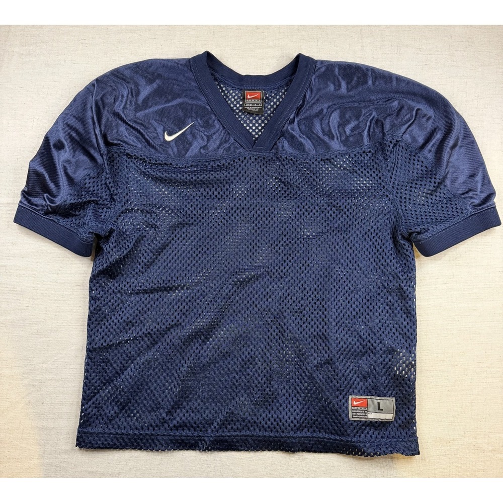 NIKE TEAM Football Practice Jersey Mens Large Navy Blue Mesh V-Neck Blank Active
